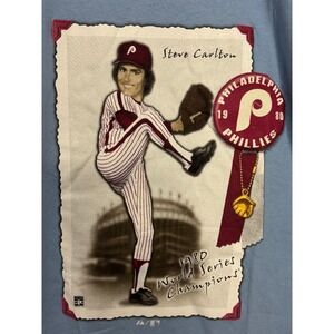 Philadelphia Phillies Cooperstown Collection Shirt Blue Steve Carlton Large NWT